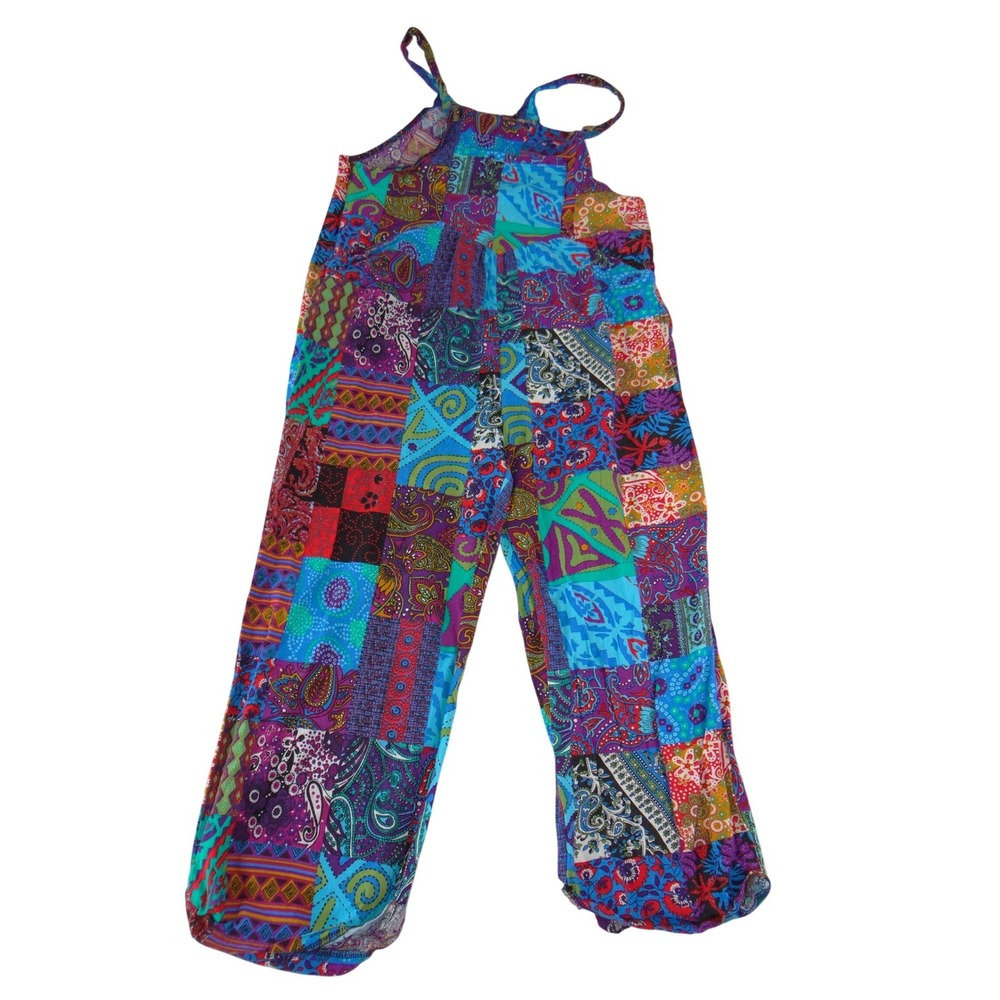Bohemian Patchwork Wide Leg Jumpsuit Multicolor Paisley Floral‎ Festival Small